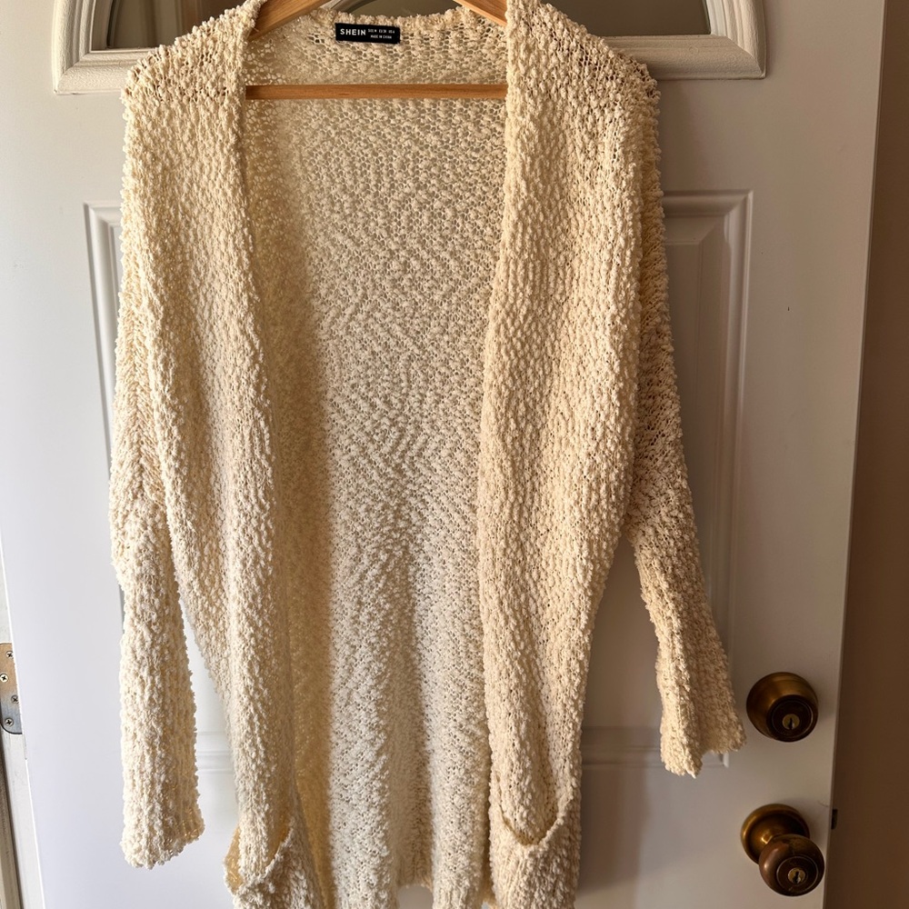 SHEIN Cream Chunky Knit Cardigan Sweater